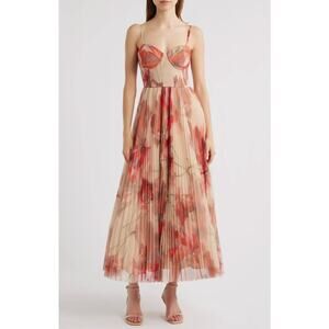 Hutch Smocked Tulle Gown Dress Taupe Red Size Medium NWT Wedding Romantic Fairy